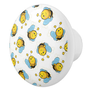 Pomo De Cerámica Patrón de abeja de burbujas alegre y suave blanco