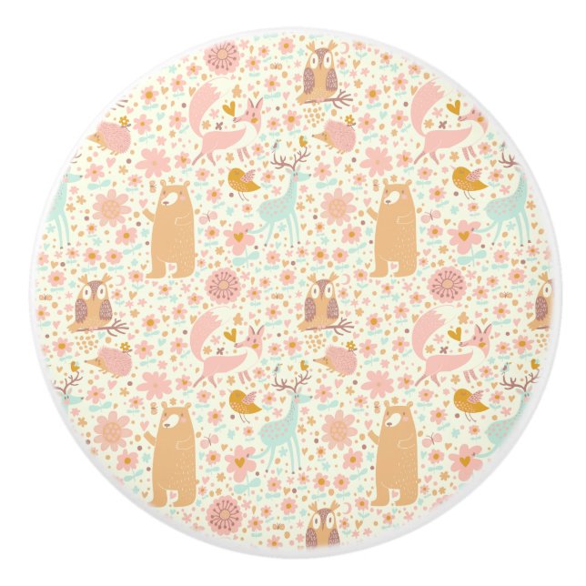 Pomo De Cerámica Patrón de animales de Woodland (Anverso)