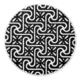 Pomo De Cerámica patrón de azulejos egipcio, negro y blanco