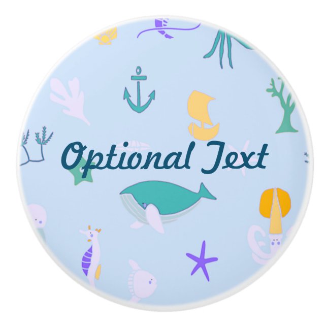 Pomo De Cerámica Patrón de ballenas, anclas, corales y algas marina (Anverso)