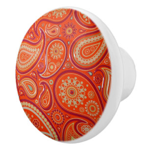 Pomo De Cerámica Patrón de cachemira naranja ornamentado