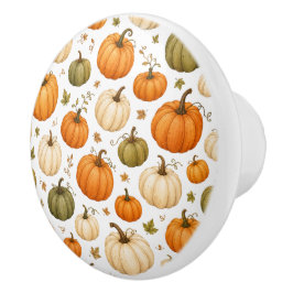 Pomo De Cerámica Patrón de calabaza acuarela Calabazas de otoño 