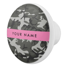 Pomo De Cerámica Patrón de camuflaje gris, tu nombre, personalizado