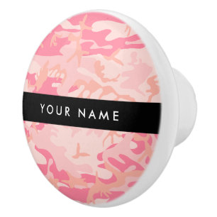 Pomo De Cerámica Patrón de camuflaje rosa, tu nombre, Personaliza