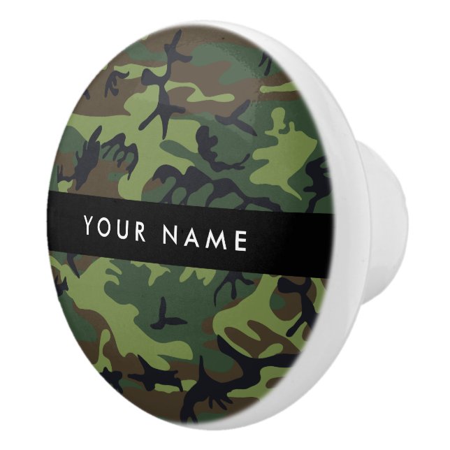 Pomo De Cerámica Patrón de camuflaje verde, nombre, personalización (Derecha)