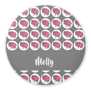 Pomo De Cerámica Patrón de cerdo gris y rosa