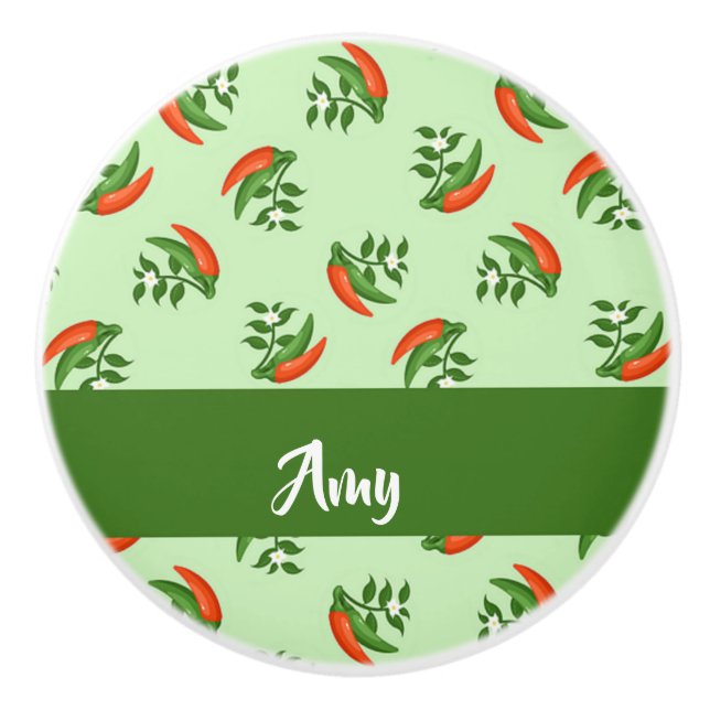 Pomo De Cerámica Patrón de chile rojo y verde (Anverso)