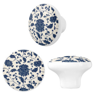 Pomo De Cerámica Patrón de Chinoiserie azul vintage