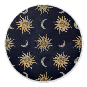Pomo De Cerámica Patrón de cielo azul para la luna de oro Mandala