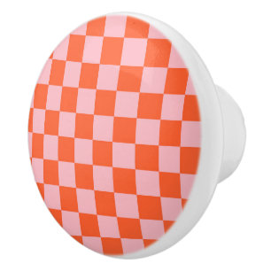 Pomo De Cerámica Patrón de cuadros naranja y rosa