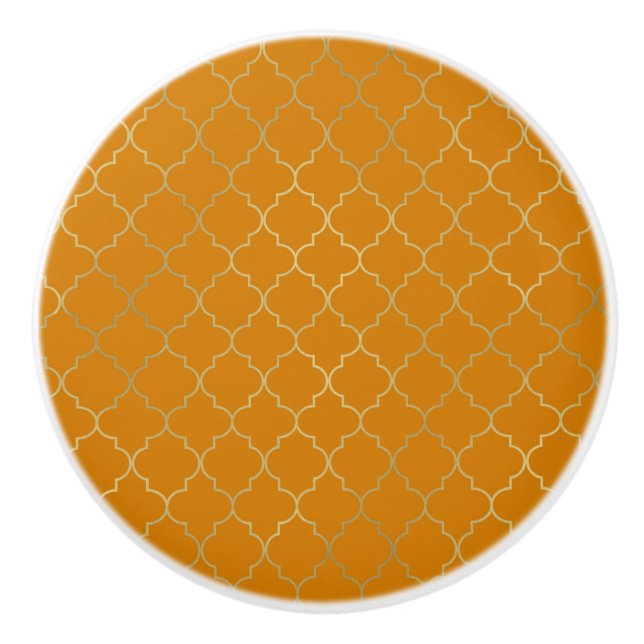 Pomo De Cerámica Patrón de cuatrefoil amarillo y dorado (Anverso)