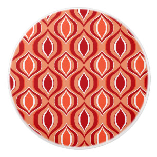 Pomo De Cerámica Patrón de diamante naranja, coral y marrón.
