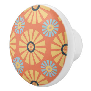 Pomo De Cerámica Patrón de dietas azul y Naranja retro abstrat
