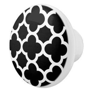 Pomo De Cerámica Patrón de enrejado de Moda retro blanco y negro