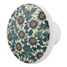 Pomo De Cerámica Patrón de flor de pasión azul