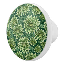 Pomo De Cerámica Patrón de flor verde crisantemo