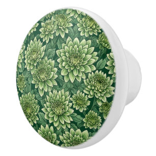 Pomo De Cerámica Patrón de flor verde crisantemo