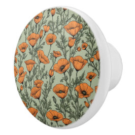 Pomo De Cerámica Patrón de flores de Naranja de amapola de Californ