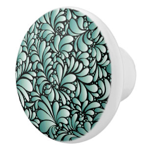 Pomo De Cerámica Patrón de flores deseables en verde minero
