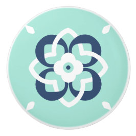 Pomo De Cerámica Patrón de flores entrelazadas de color azul oscuro