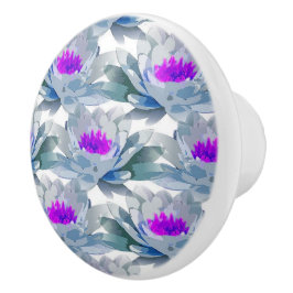 Pomo De Cerámica Patrón de flores grises y púrpuras