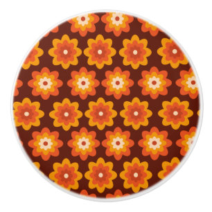Pomo De Cerámica Patrón de flores naranja boho hippie retro groovy