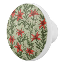 Pomo De Cerámica Patrón de flores y hojas cardinales