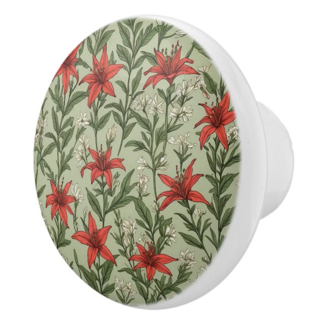 Pomo De Cerámica Patrón de flores y hojas cardinales (Derecha)
