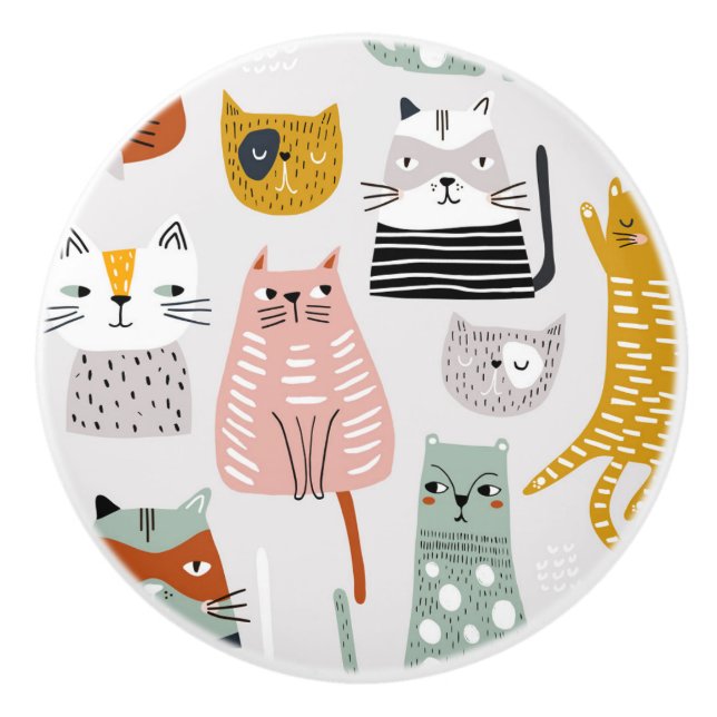 Pomo De Cerámica Patrón de gato dibujado a mano de perro (Anverso)