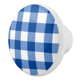 Pomo De Cerámica Patrón de gingham azul