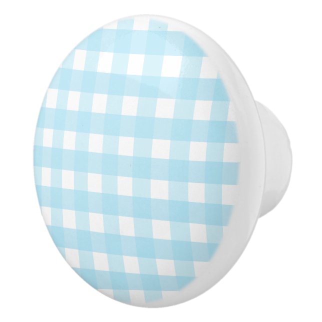 Pomo De Cerámica Patrón de Gingham azul Pastel (Derecha)