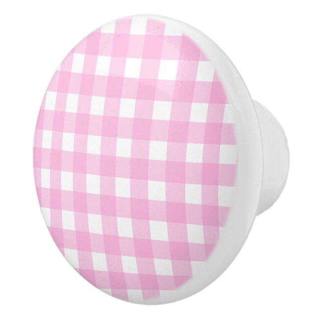 Pomo De Cerámica Patrón de Gingham rosa Pastel (Derecha)