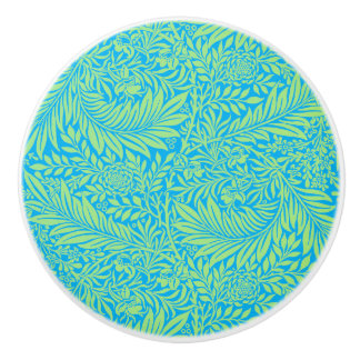Pomo De Cerámica Patrón de hoja William Morris del verde azul del p