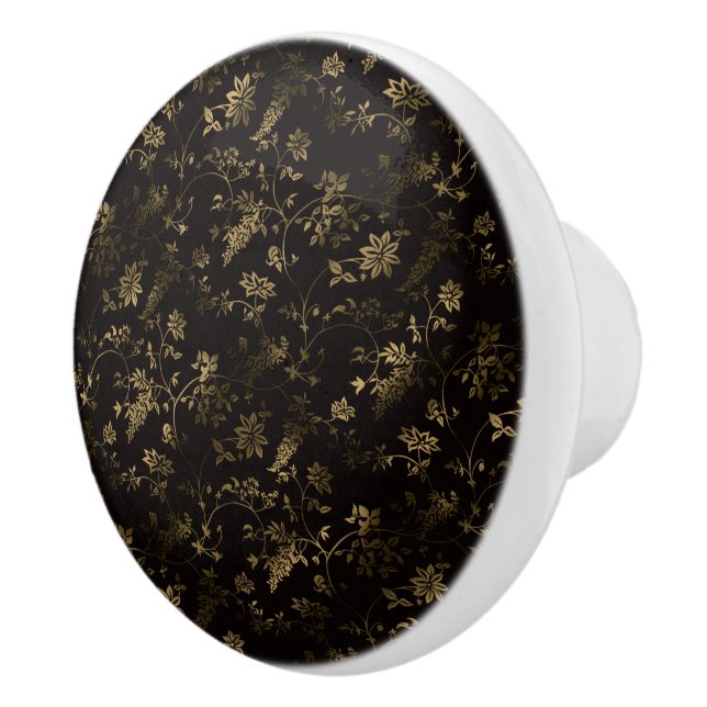 Pomo De Cerámica Patrón de hojas doradas de Glam (Derecha)