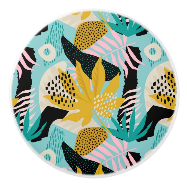 Pomo De Cerámica Patrón de hojas tropicales de selva tropical (Anverso)