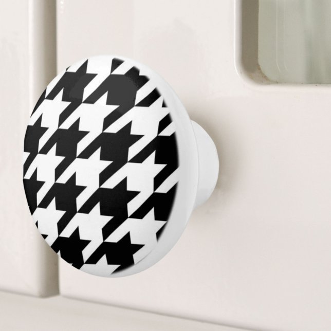 Pomo De Cerámica patrón de houndstoth blanco y geométrico elegante (stylish geometric black white houndstooth pattern ceramic knob)
