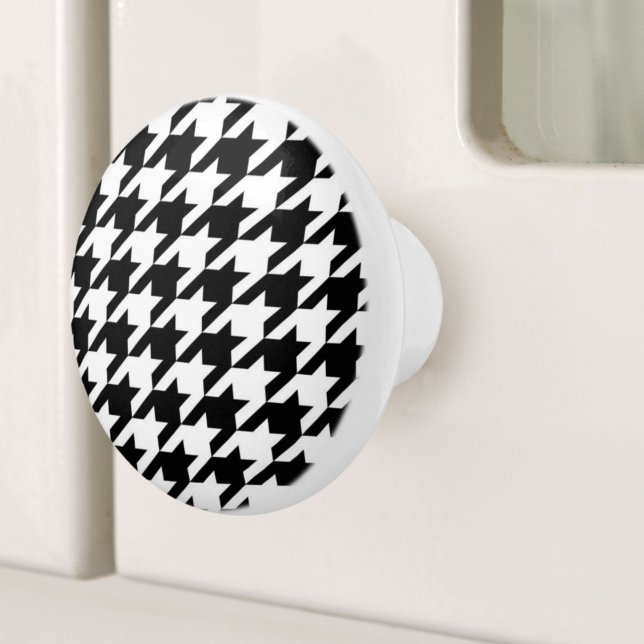 Pomo De Cerámica patrón de houndstoth blanco y geométrico elegante (stylish geometric black white houndstooth pattern ceramic knob)
