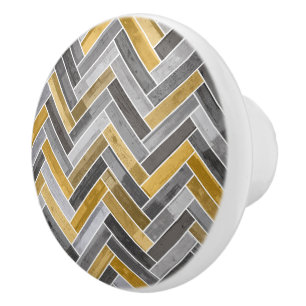 Pomo De Cerámica Patrón de hueso de arenisca en gris y amarillo