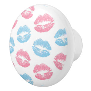 Pomo De Cerámica Patrón de Labios Azules y Rosados, Labial, Beso