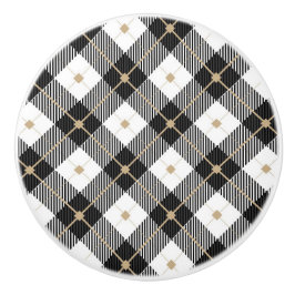 Pomo De Cerámica Patrón de lumberjack blanco negro