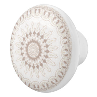 Pomo De Cerámica Patrón de Mandala Beige y Crema