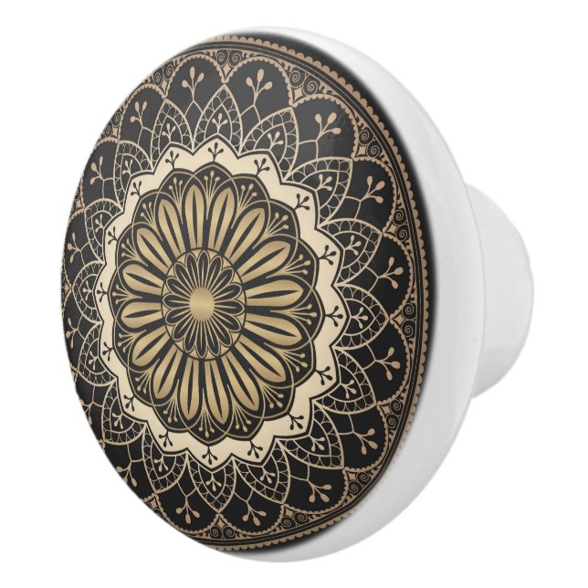 Pomo De Cerámica Patrón de mandala de arabesco dorado (Derecha)