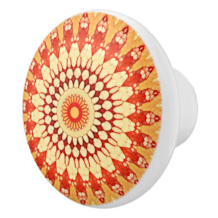 Pomo De Cerámica Patrón de Mandala de verano del Naranja rojo amari