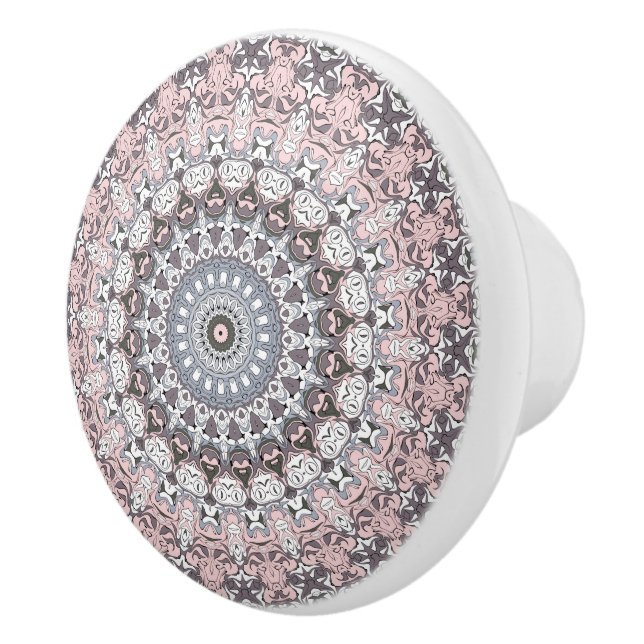 Pomo De Cerámica Patrón de Mandala gris rosa y blanco (Derecha)