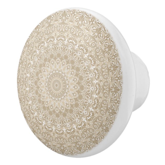 Pomo De Cerámica Patrón de Mandala Khaki y White Ornamental (Derecha)