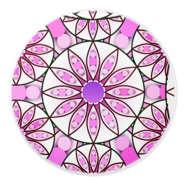 Pomo De Cerámica Patrón de Mandala, lavanda, rosa, rosa caliente, b (Anverso)