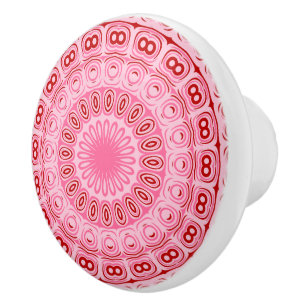 Pomo De Cerámica Patrón de Mandala Rojo y Rosa