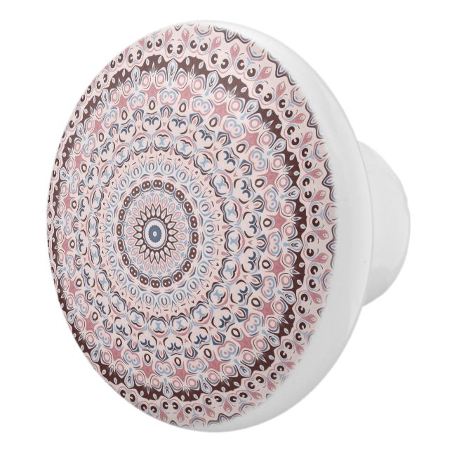 Pomo De Cerámica Patrón de mandala rosa y azul boho (Derecha)