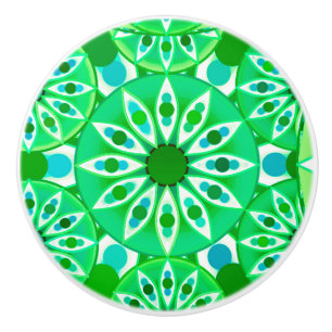 Pomo De Cerámica Patrón de Mandala, verde esmeralda y pavo real