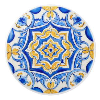 Pomo De Cerámica Patrón de mayólica pintado a mano
